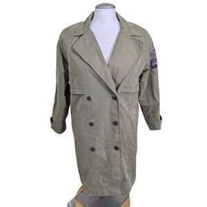 Womens Small Casual Trench Coat Jacket Khaki Green Military Style Road Map UGIZ